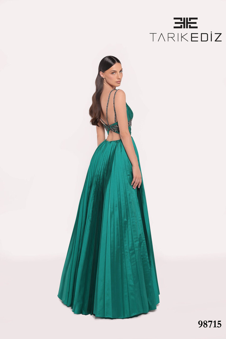 Tarik Ediz 98715 Taffeta V-Neck Straps Sleeves Long Dress