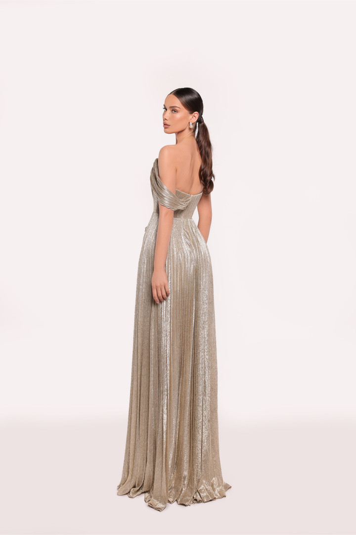 Tarik Ediz 98725 Tulle Scoop Neck Off Should Long Dress