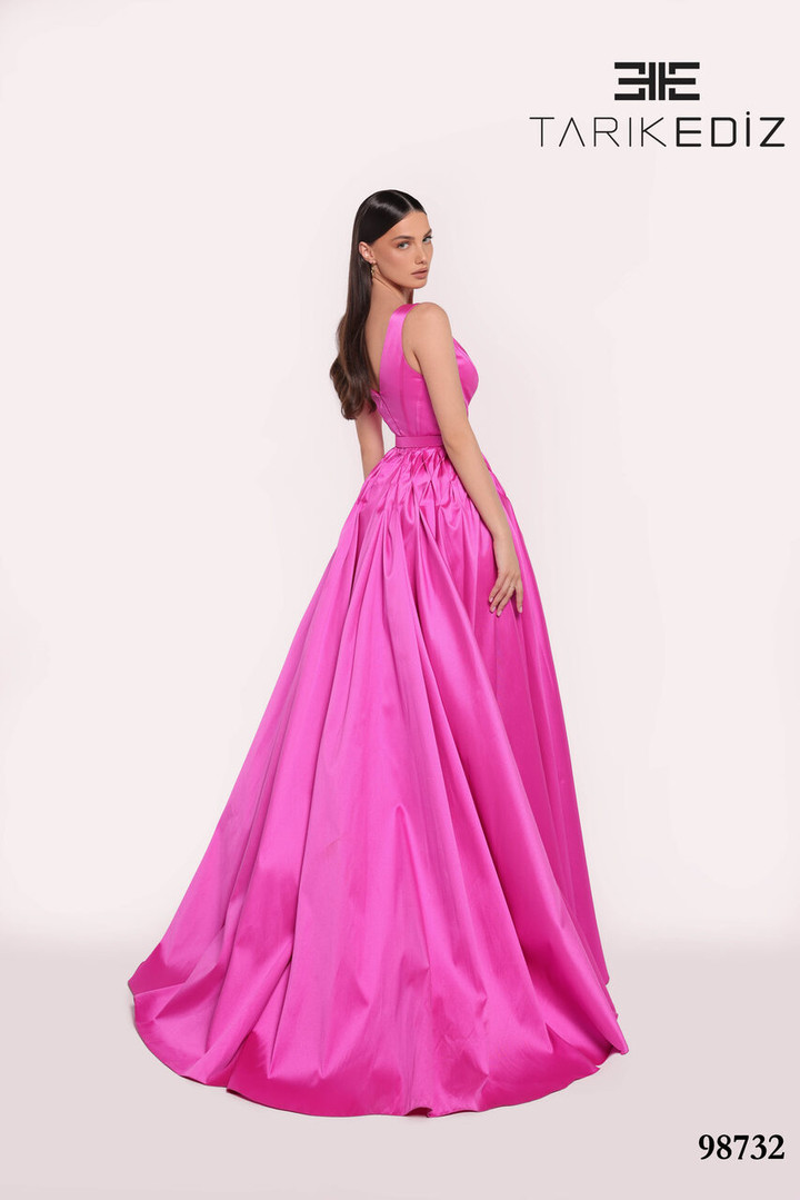 Tarik Ediz 98732 Taffeta Deep V-neck Sleeveless Long Dress