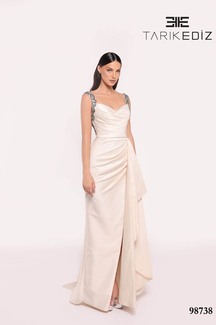 Tarik Ediz 98738 Taffeta Scoop Neck Sleeveless Long Dress