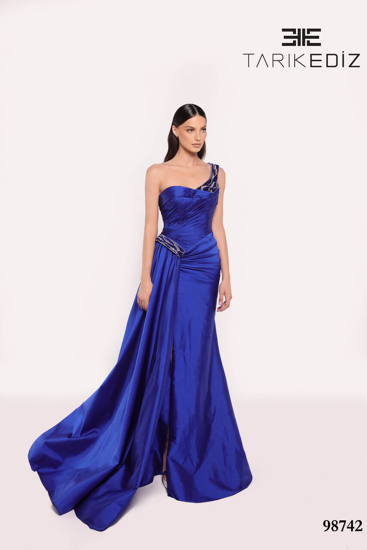 Tarik Ediz 98742 Taffeta Asymmetric Neck Sleeveless Dress