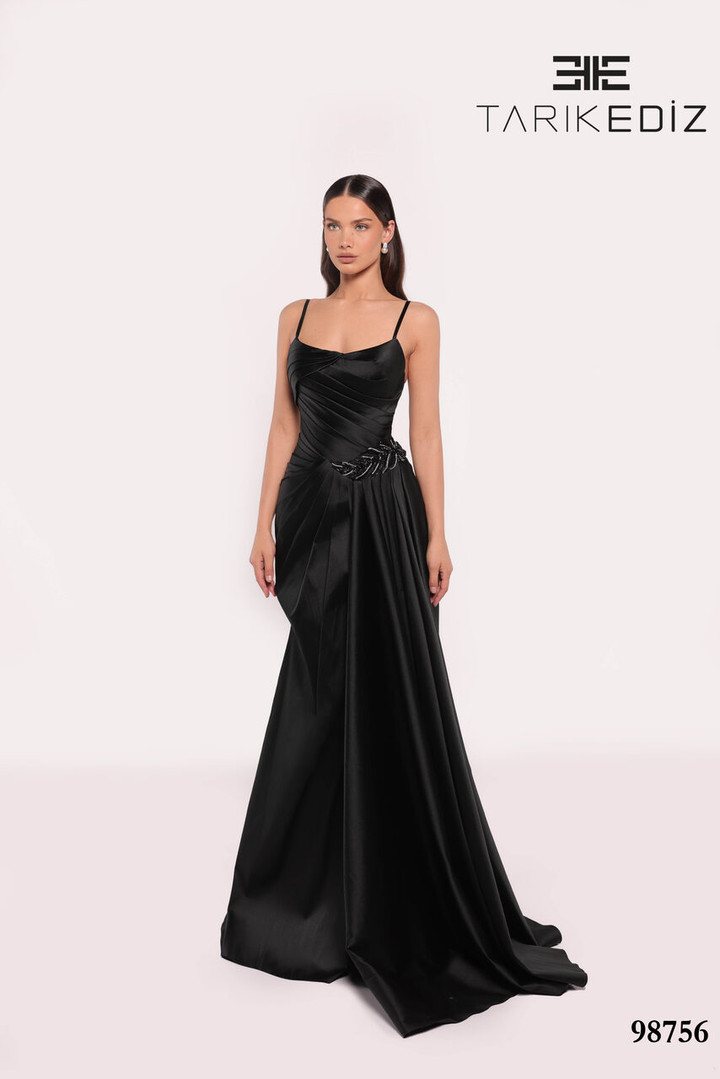 Tarik Ediz 98756 Taffeta Scoop Neck Straps Sleeve Long Dress