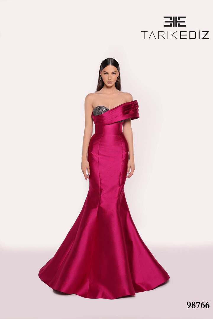 Tarik Ediz 98766 Taffeta Asymmetric Neck One Shoulder Dress