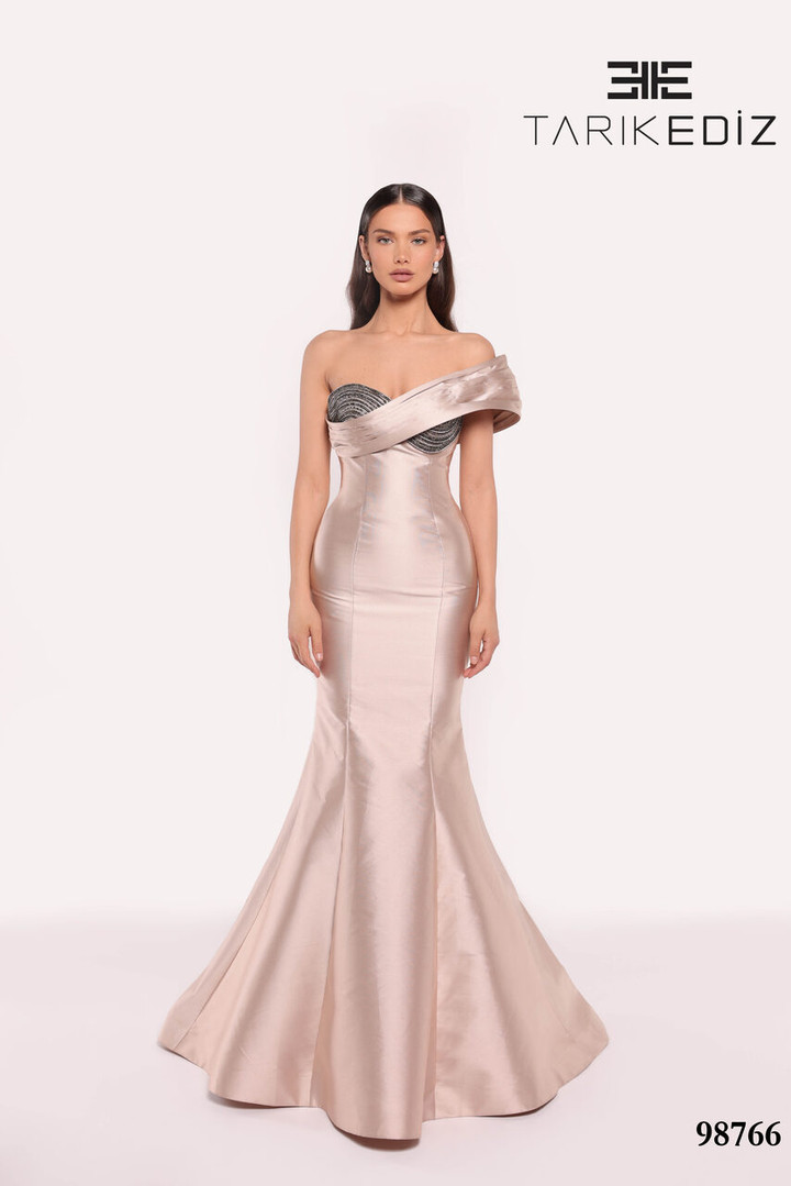 Tarik Ediz 98766 Taffeta Asymmetric Neck One Shoulder Dress