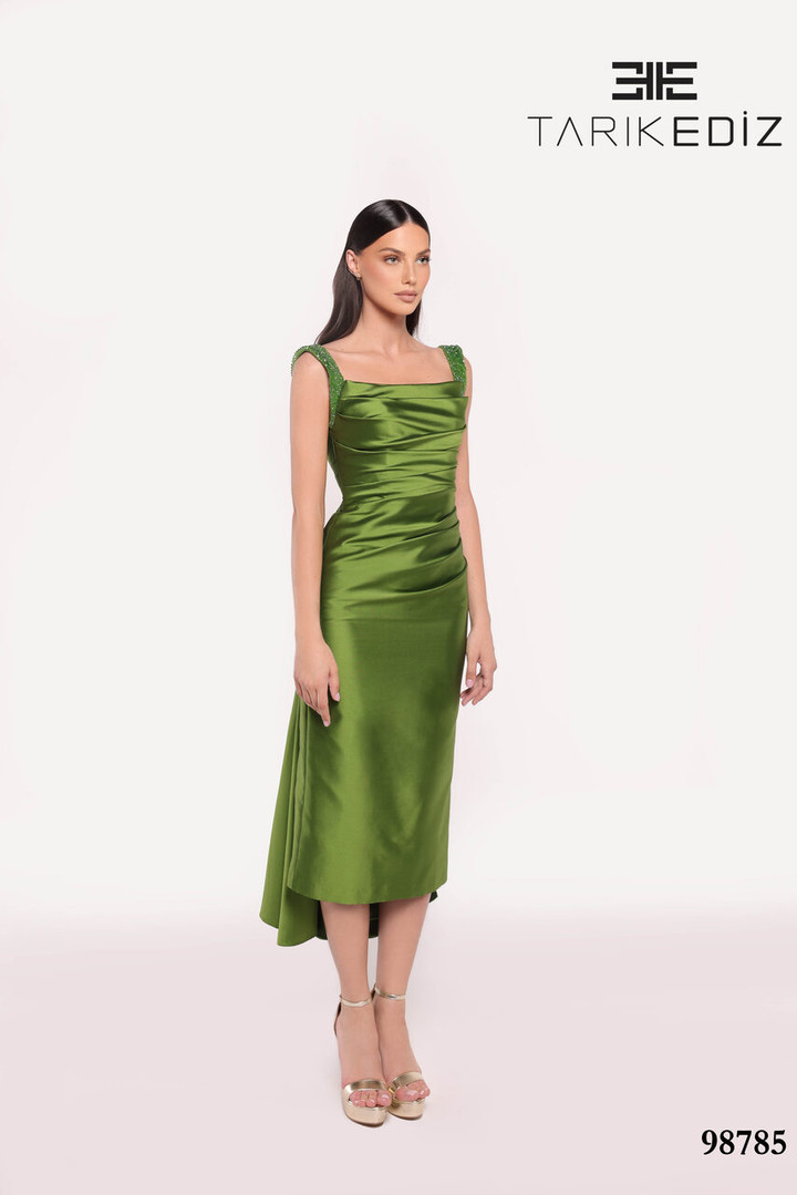 Tarik Ediz 98785 Taffeta Square Neck Sleeveless Fitted Dress
