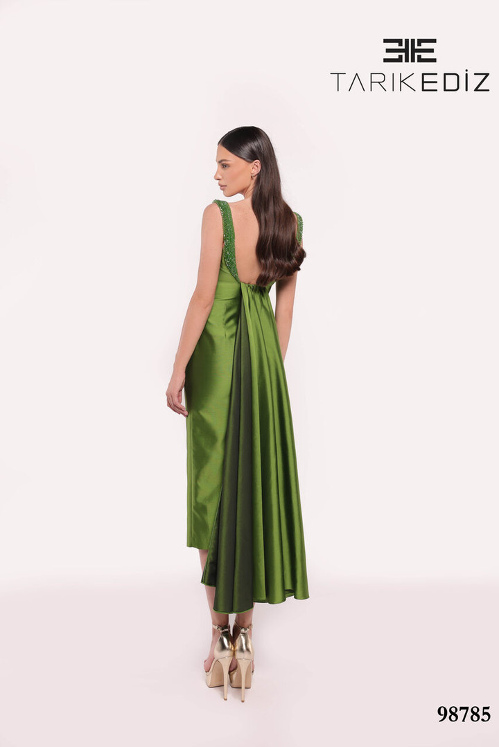 Tarik Ediz 98785 Taffeta Square Neck Sleeveless Fitted Dress