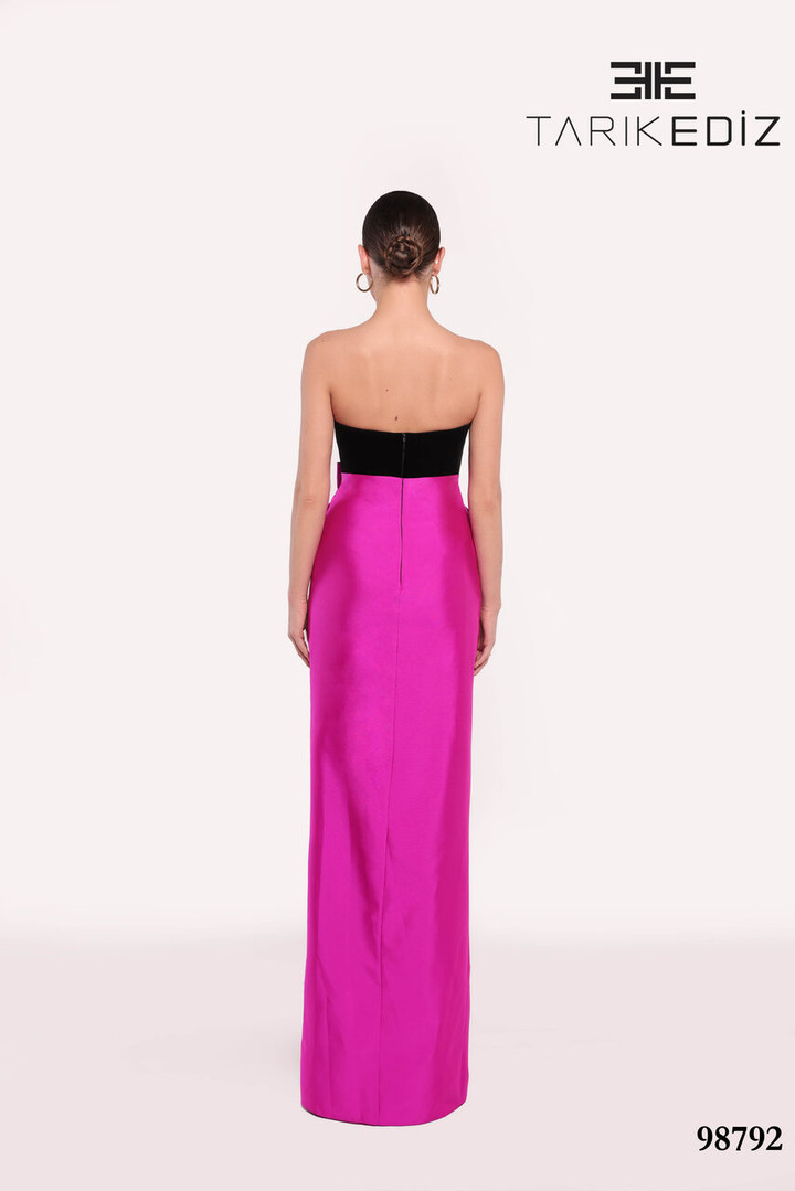 Tarik Ediz 98792 Velvet Strapless Straight Neck Long Dress