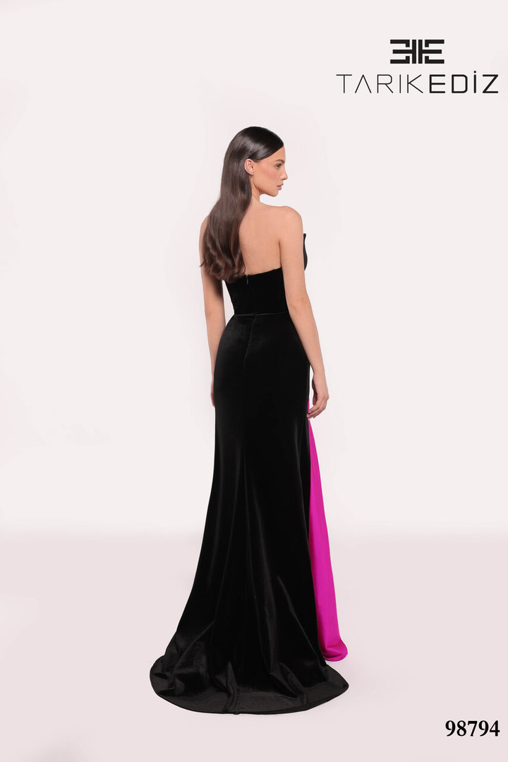 Tarik Ediz 98794 Velvet V-Neck Strapless Fitted Long Dress