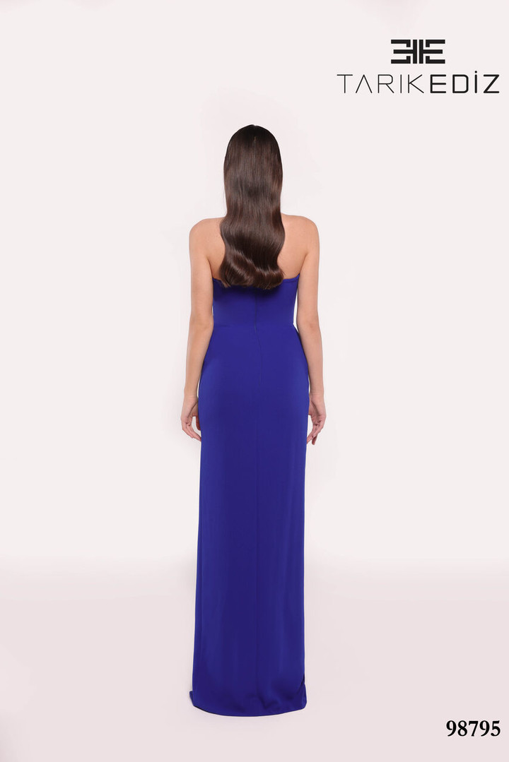 Tarik Ediz 98795 Crepe Straight Neck Strapless Long Dress
