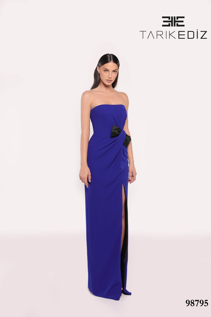 Tarik Ediz 98795 Crepe Straight Neck Strapless Long Dress