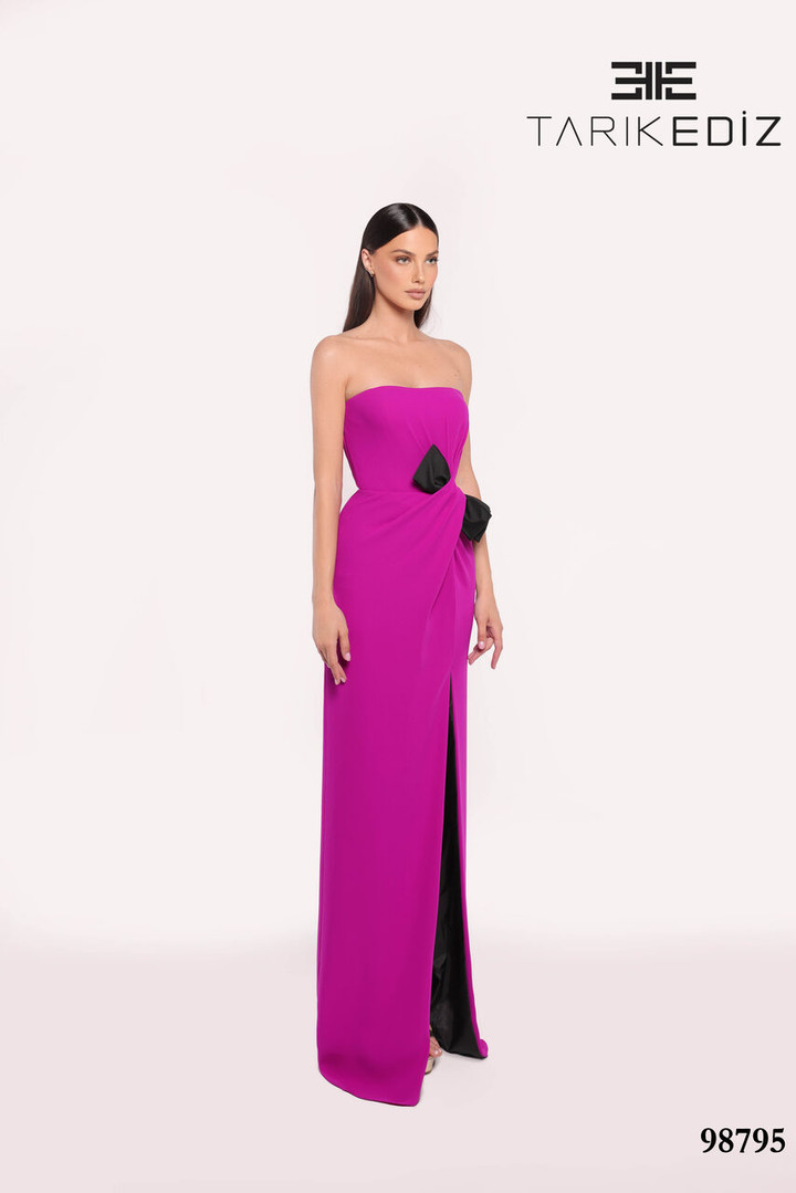 Tarik Ediz 98795 Crepe Straight Neck Strapless Long Dress