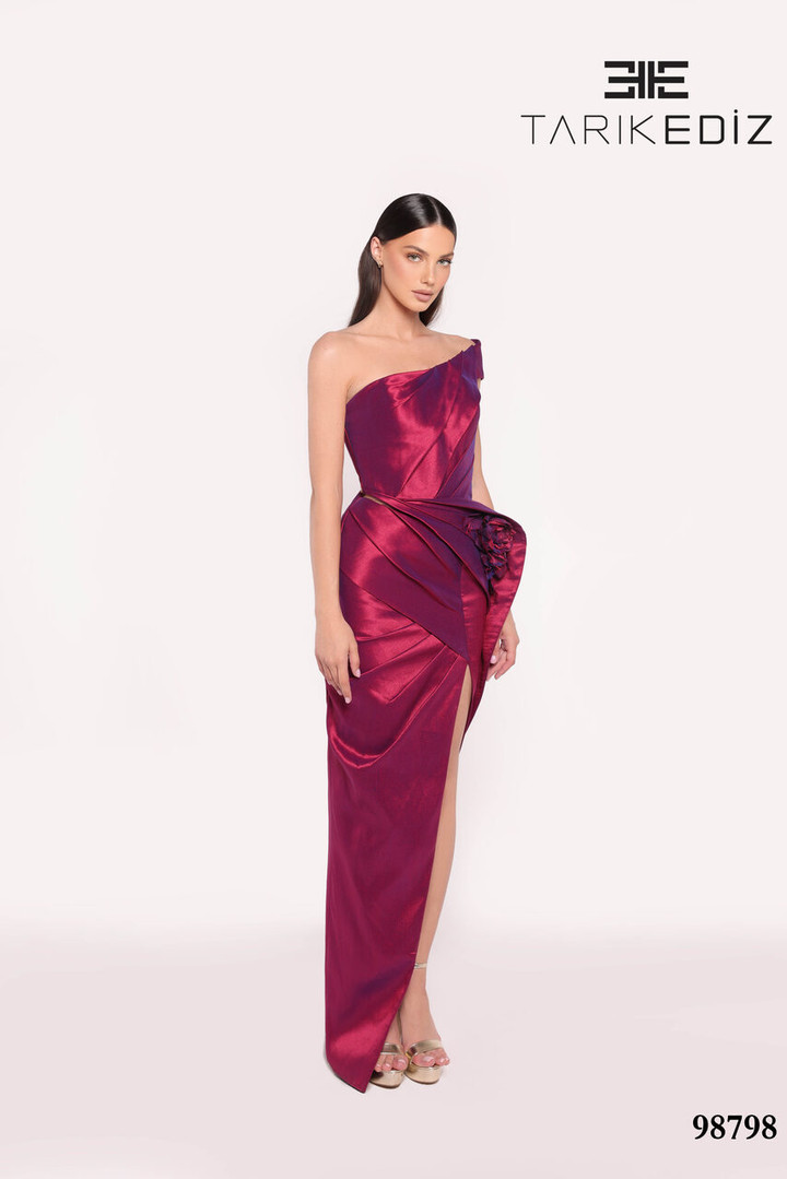 Tarik Ediz 98798 Taffeta Asymmetric Neck One Shoulder Dress