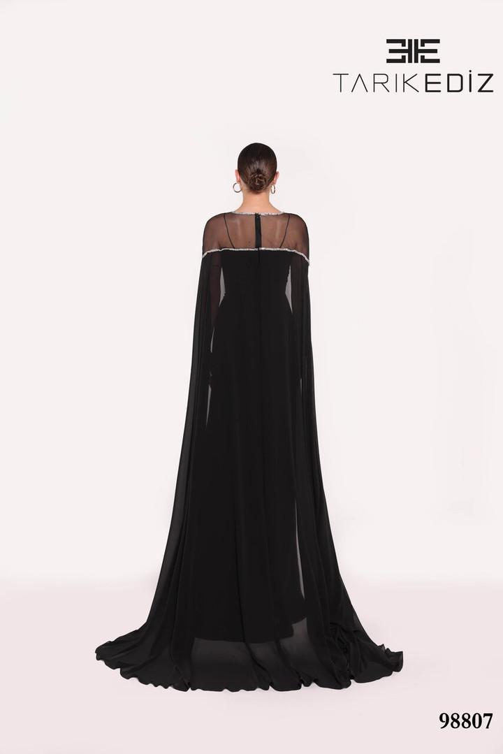 Tarik Ediz 98807 Crepe Illusion Neck Dropped Sleeves Dress