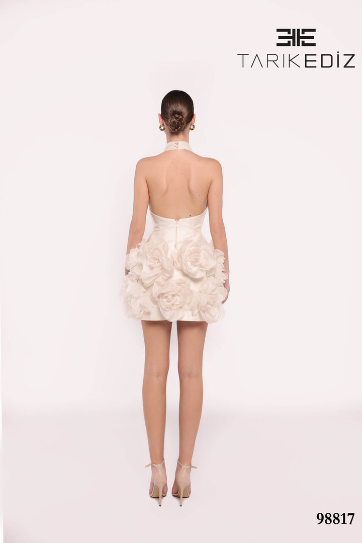 Tarik Ediz 98817 Taffeta High Neck Sleeveless Short Dress