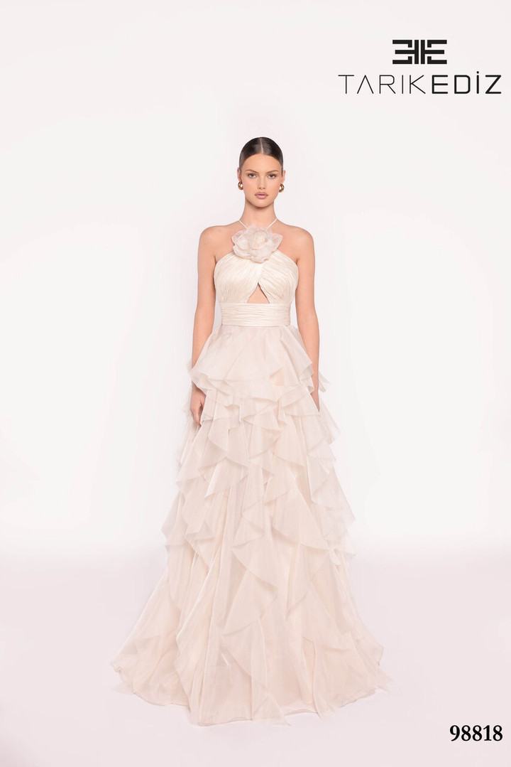 Tarik Ediz 98818 Taffeta Sleeveless Keyhole Long Dress