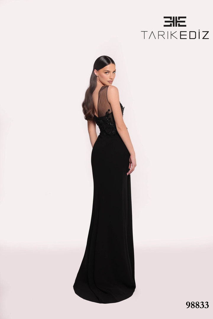 Tarik Ediz 98833 Crepe Illusion Neck Sleeveless Long Dress