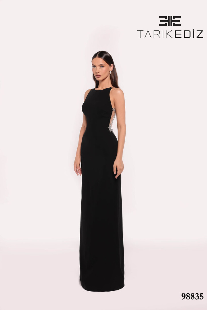 Tarik Ediz 98835 Crepe Round Neck Sleeveless Long Dress
