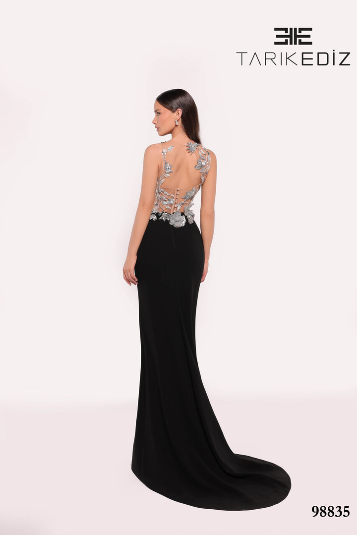 Tarik Ediz 98835 Crepe Round Neck Sleeveless Long Dress