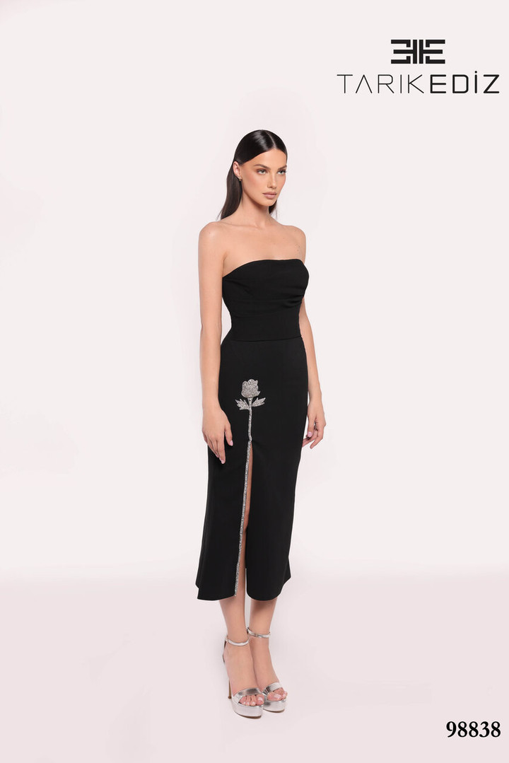 Tarik Ediz 98838 Crepe Straight Neck Strapless Long Dress