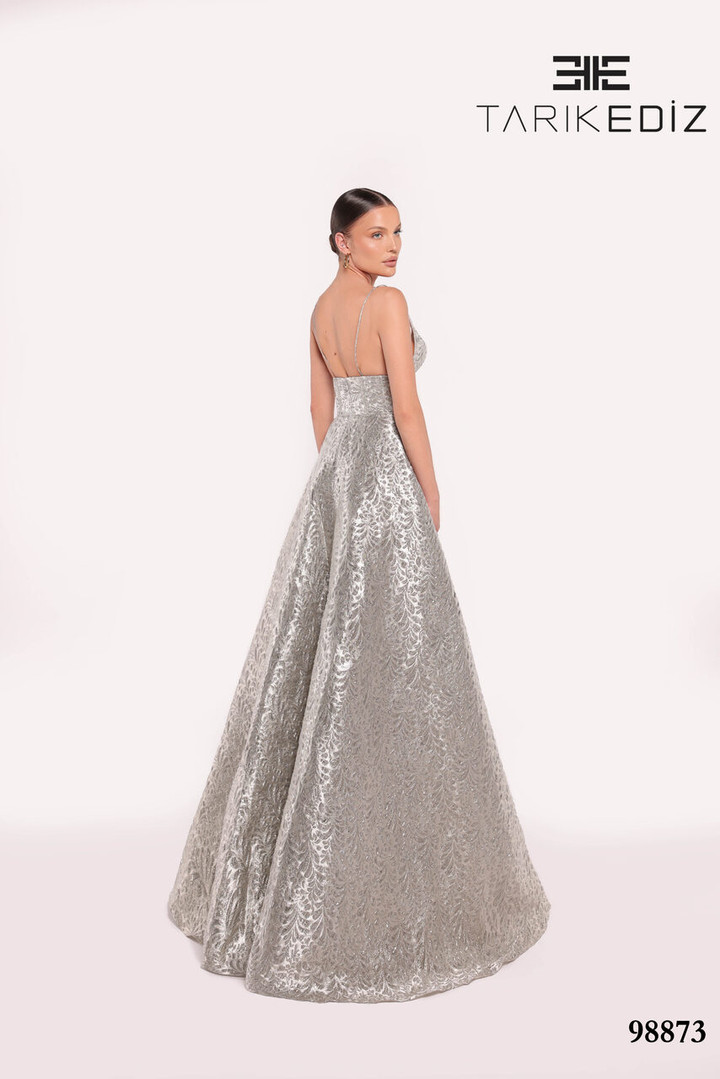 Tarik Ediz 98873 Jacquard V-Neck Straps Sleeves Long Dress