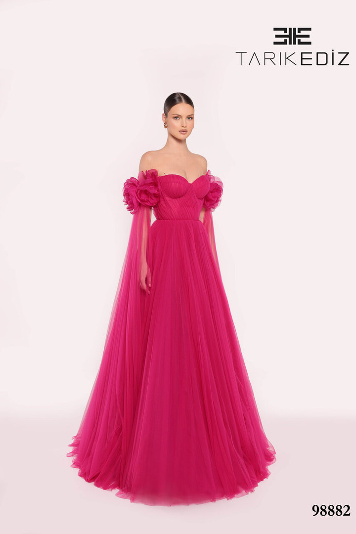 Tarik Ediz 98882 Tulle Off Shoulder Sweetheart Neck Dress