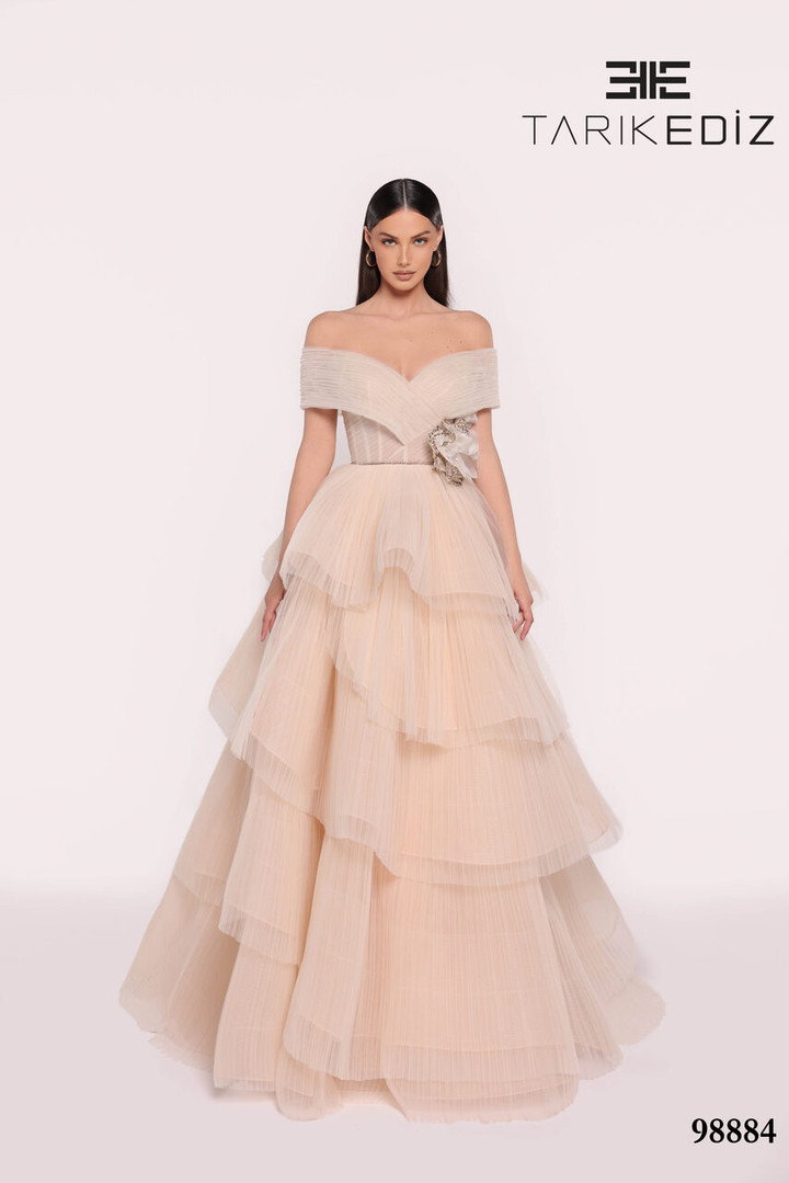 Tarik Ediz 98884 Tulle Sweetheart Neck Off Shoulder Dress