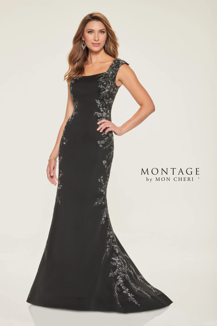 Montage by Mon Cheri M847 Stretch Crepe Bordeaux Long Dress