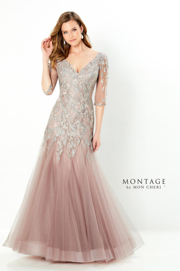 Montage by Mon Cheri 220936 Tulle Lace Applique Long Dress
