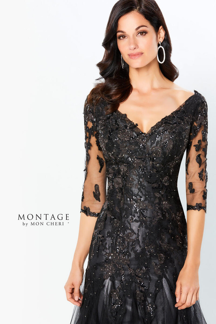 Montage by Mon Cheri 220936 Tulle Lace Applique Long Dress
