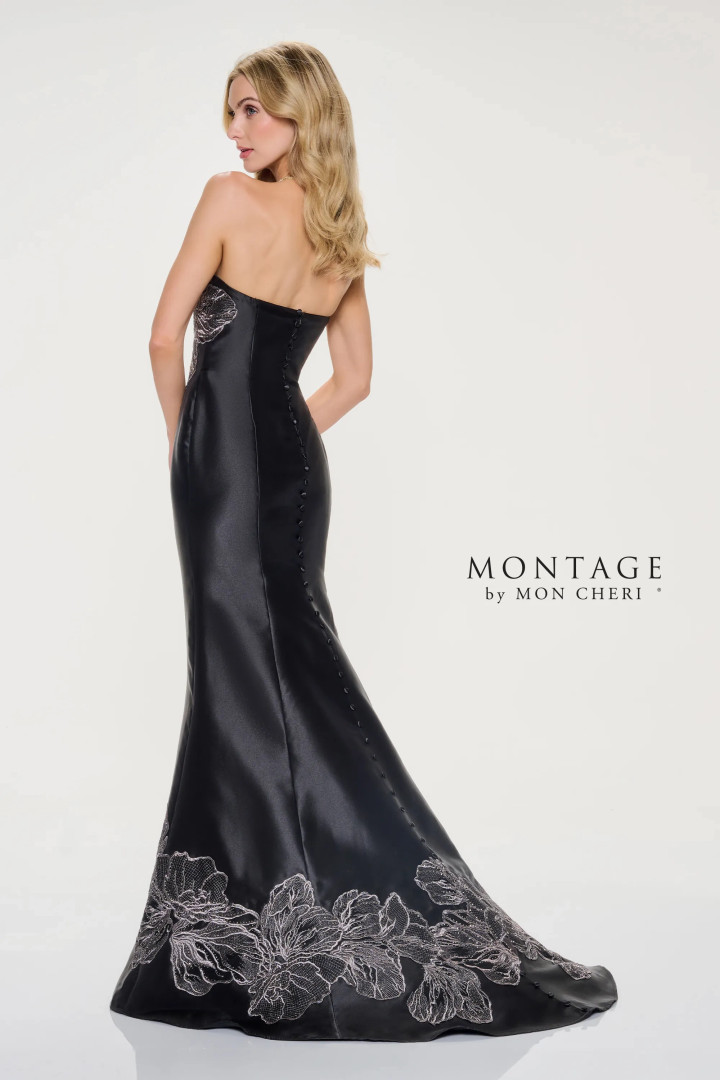 Montage by Mon Cheri M841 Mikado Stone Strapless Long Dress
