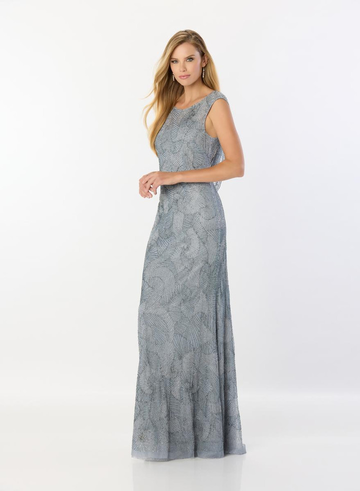 Montage by Mon Cheri M2236 Beaded Tulle Metallic Mesh Dress