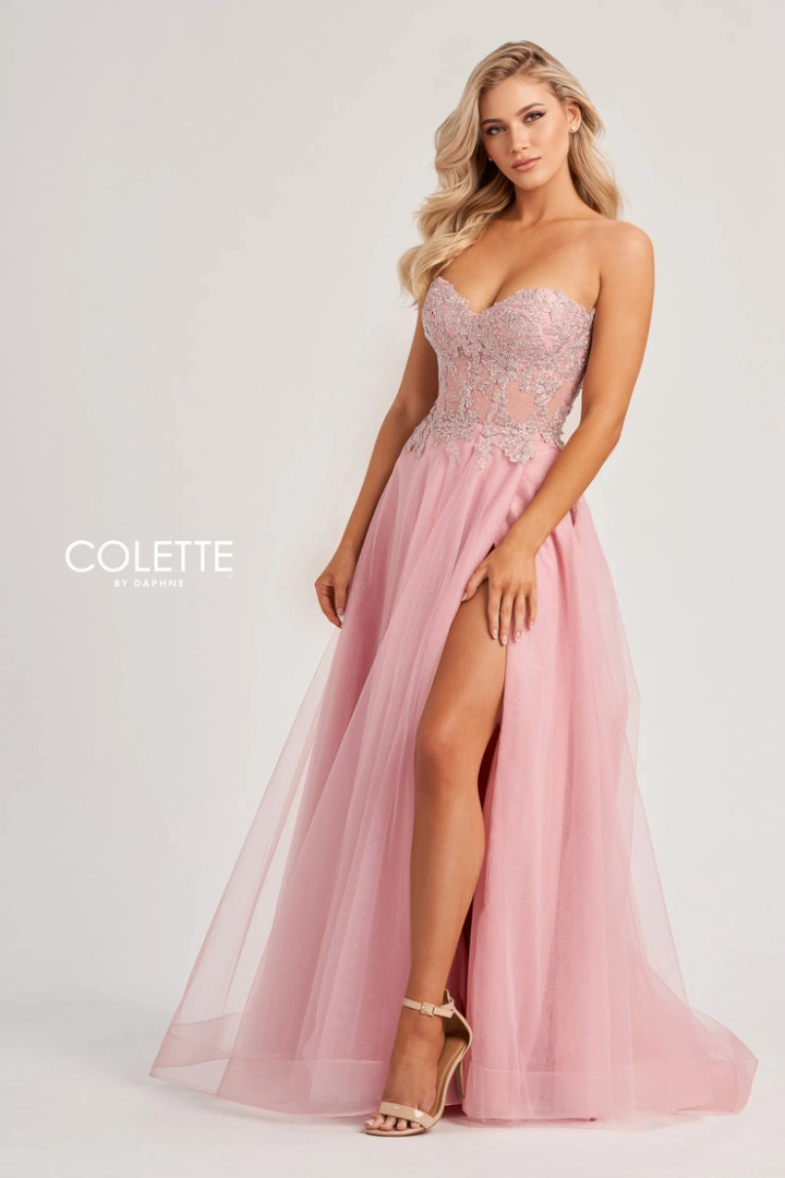 Colette by Daphne CL8110 Accent Stones Glitter Tulle Dress