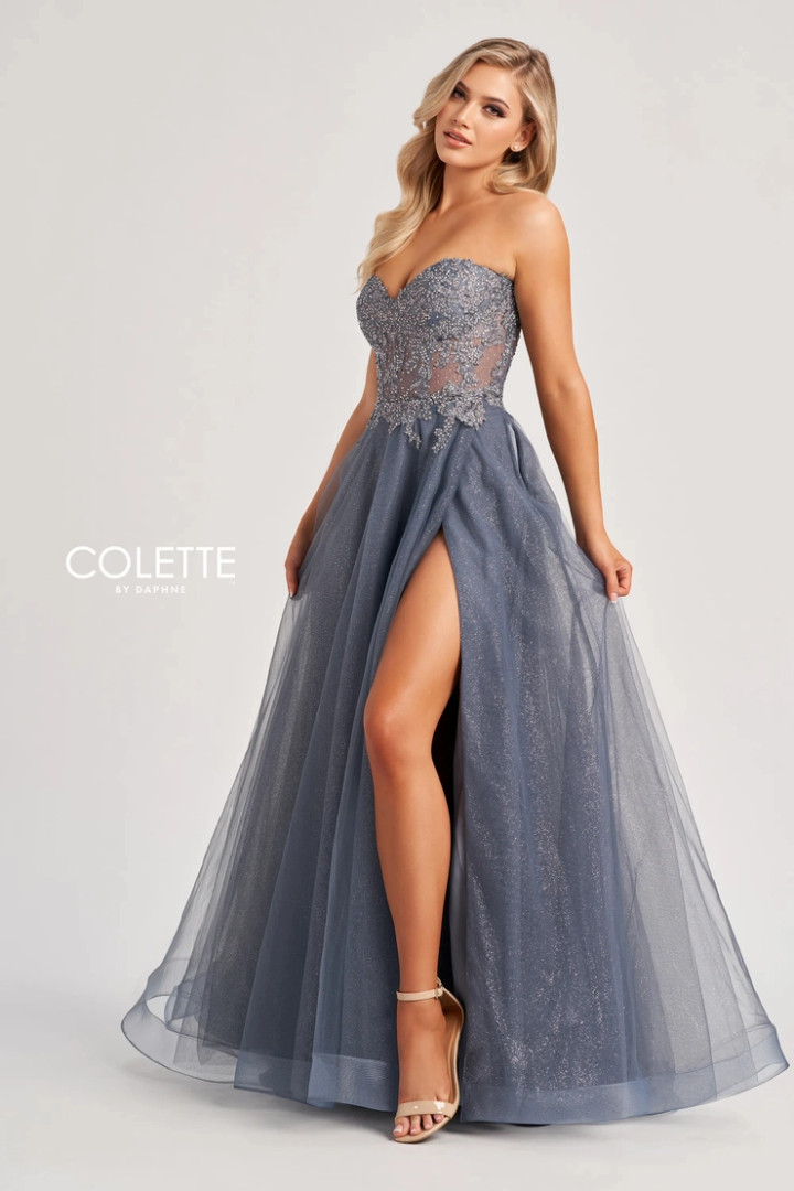 Colette by Daphne CL8110 Accent Stones Glitter Tulle Dress
