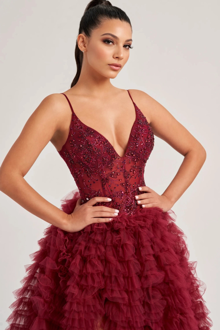 Colette by Daphne CL8330 Tulle Accent Stones Lining Dress