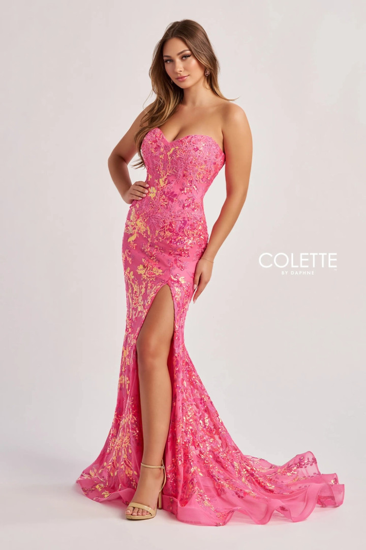 Colette by Daphne CL8440 Embroidered Sequin Mesh Long Dress
