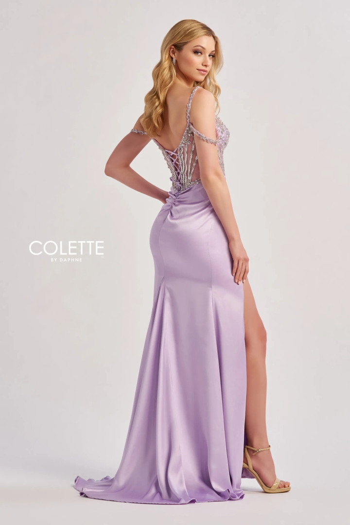 Colette by Daphne CL8460 Novelty Stretch Satin Beading Dress