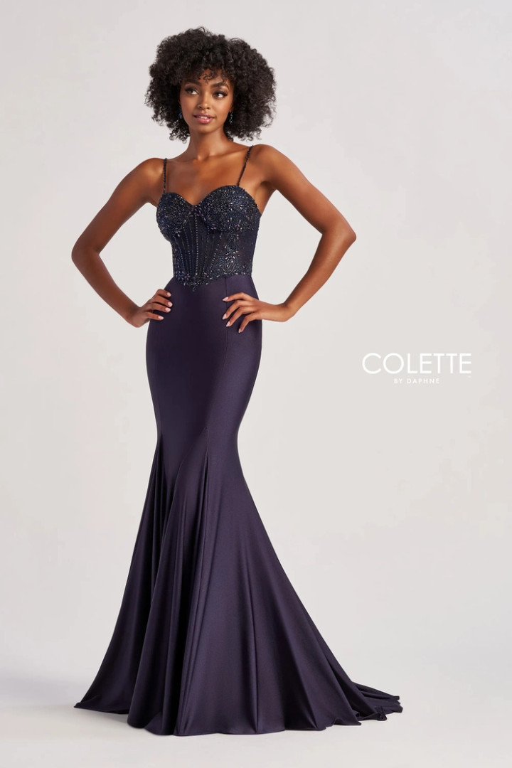 Colette by Daphne CL8515 Stretch Jersey Tulle Beading Dress