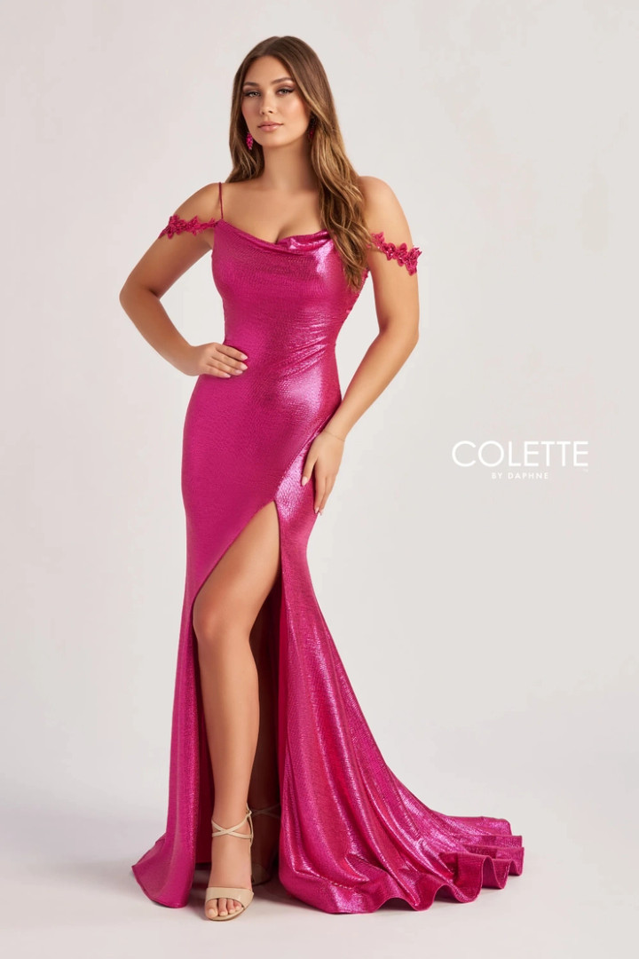 Colette by Daphne CL8565 Textured Metallic Jersey Long Dress