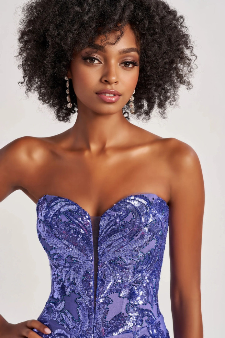 Colette by Daphne CL8680 Sequin Stretch Mesh Strapless Dress