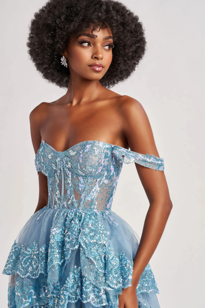 Colette by Daphne CL8690 Accent Stones Glitter Tulle Dress