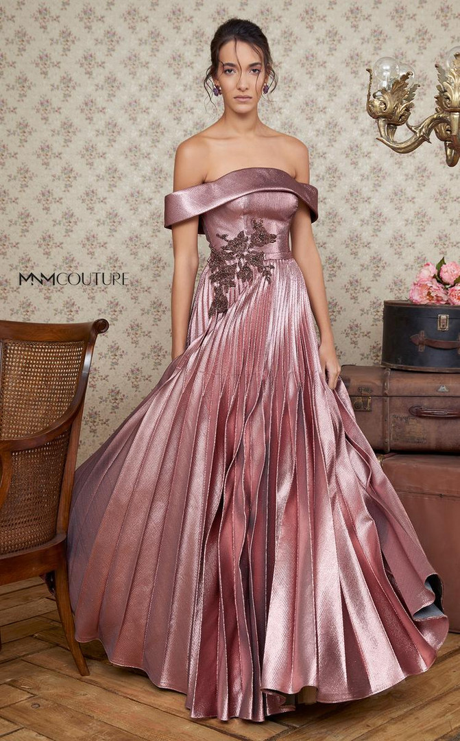 MNM Couture N0351 Silk Off Shoulder Strapless A-Line Dress