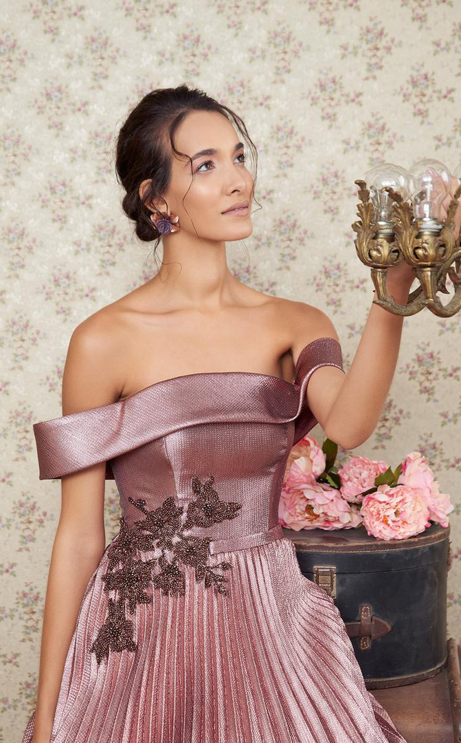 MNM Couture N0351 Silk Off Shoulder Strapless A-Line Dress