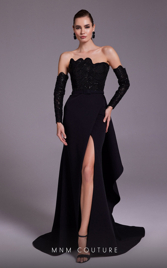 MNM Couture N0553 Embellished Strapless Scalloped Dress