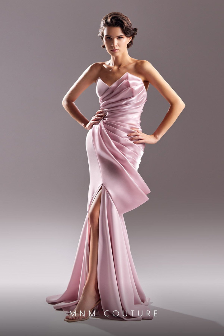 MNM Couture G1510 Organza V-Neck Strapless Fitted Long Dress
