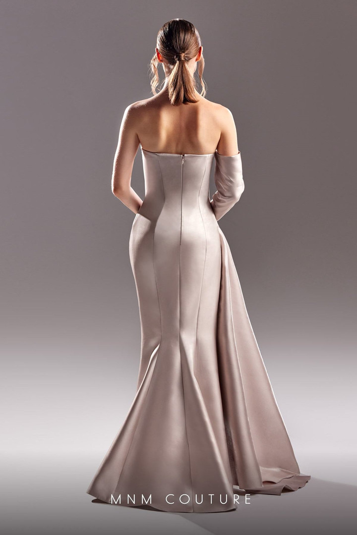 MNM Couture G1519 Satin Metallic One Shoulder Long Dress