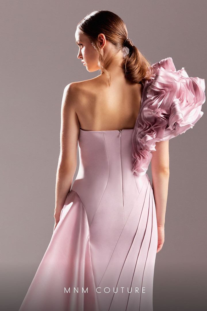 MNM Couture G1532 Crepe Organza One Shoulder Fitted Dress