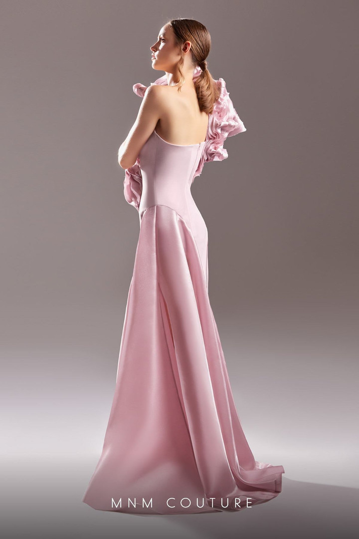 MNM Couture G1532 Crepe Organza One Shoulder Fitted Dress