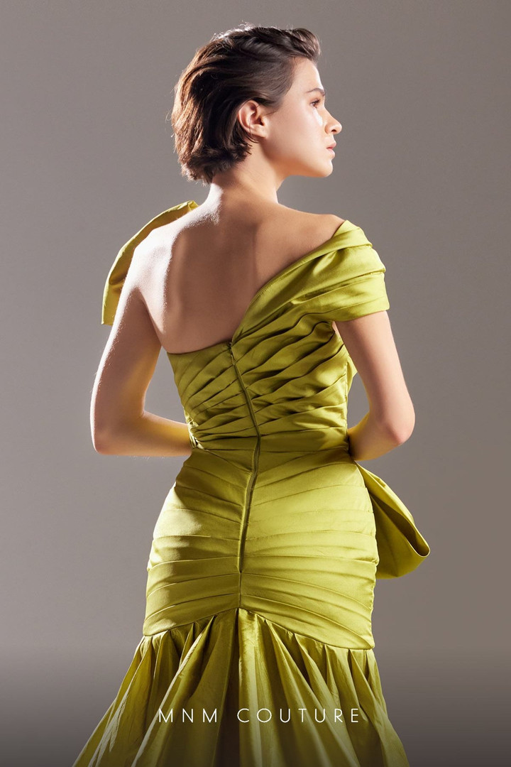 MNM Couture G1542 Taffeta One Shoulder Pleating Train Dress