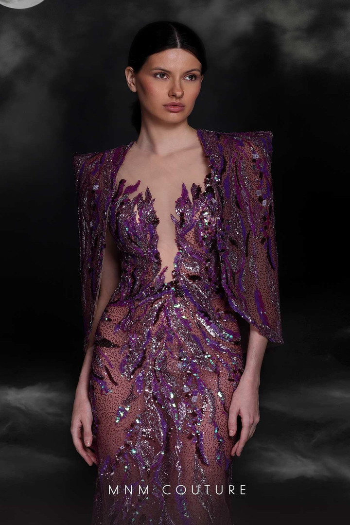 MNM Couture K4101 Sequin Illusion Neck Fitted Long Dress
