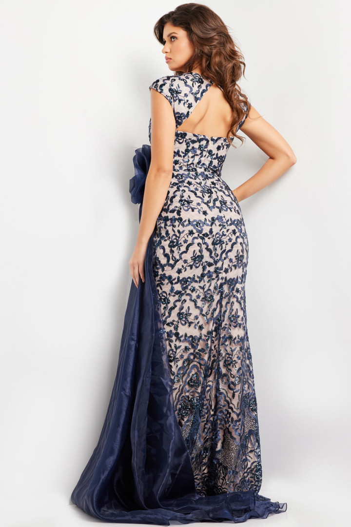 Jovani 37203 Lace Embroidered Square Neck Cap Sleeve Gown